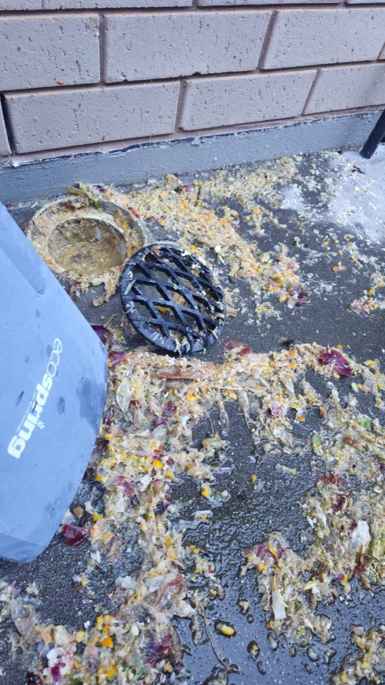 Food waste cleared from a blocked kitchen waste line