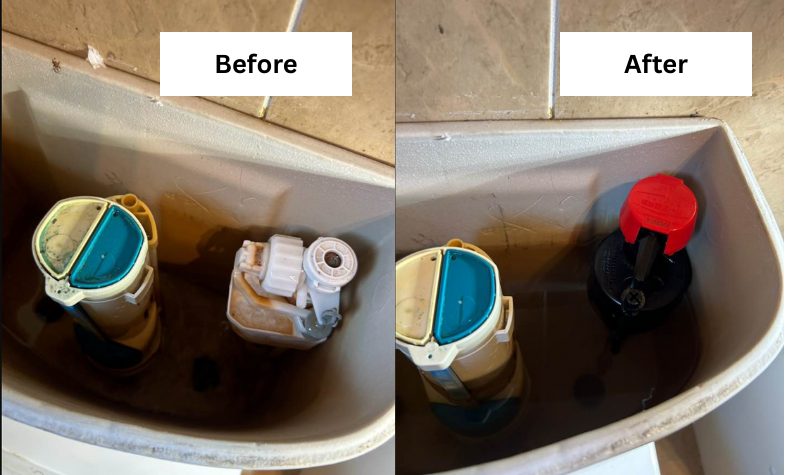 A toilet before and after replacement