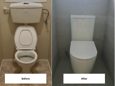 An old toilet suite next to its replacement